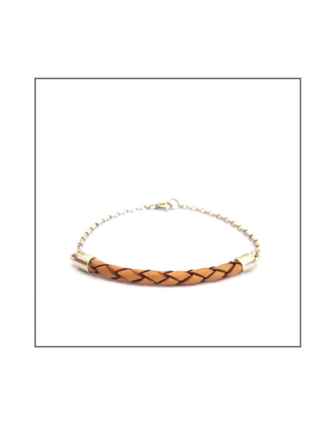 Leather-ette - Woven Tan & Silver Bracelet