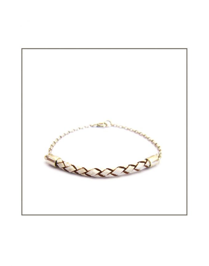 Leather-ette - Woven White Leather & Silver Bracelet