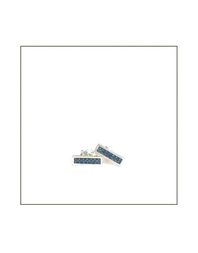 Black Diamond & Silver Bar Stud Earrings