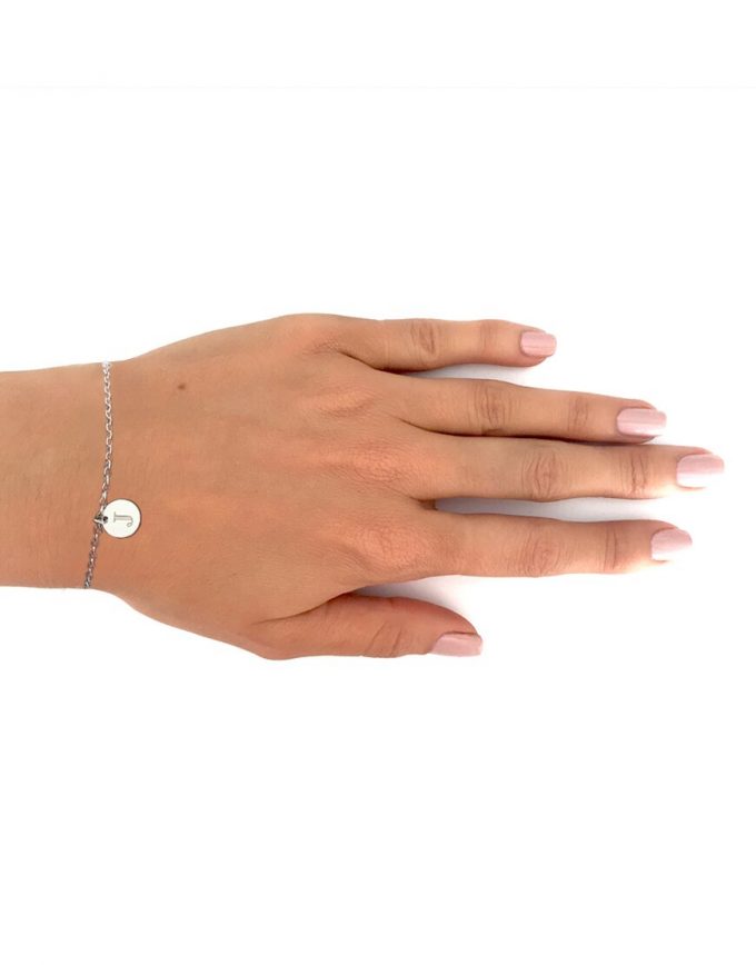 Silver Initial Bracelet on Arm two