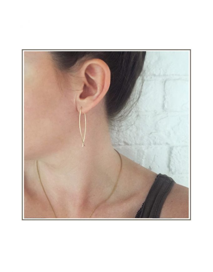 Gold Fish Hook Hopp Earrings Close Up